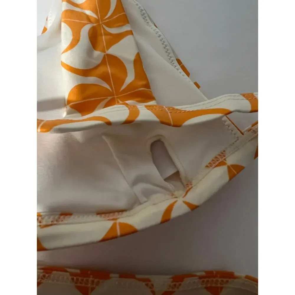 NWT L*Space Women's Avery Wrap-Style Beach Bikini Top Orange Cream Size M